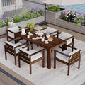 Merax 7-Piece Patio Dining Table Set,Outdoor Furniture Set with 72.8" Rectangle Table & 6 Chairs,Adjustable Leveling Feet,Umbrella Hole for Backyard,Garden,Poolside,Brown+ Beige