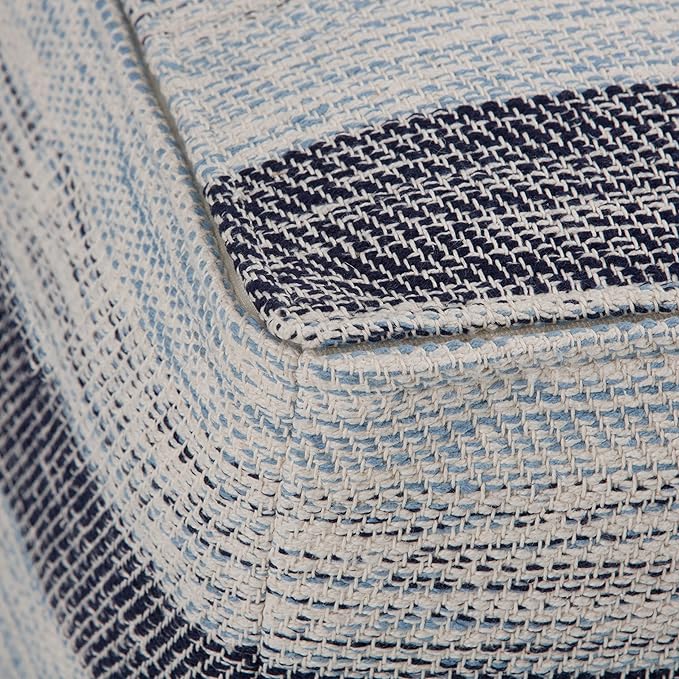 SIMPLIHOME Clay Square Pouf - 18 inch Wide Upholstered Cotton Ottoman in Patterned Blue Melange, Boho Footstool, Decorative Cube Pouf or Extra Seating for Living Room or Bedroom, Assembled