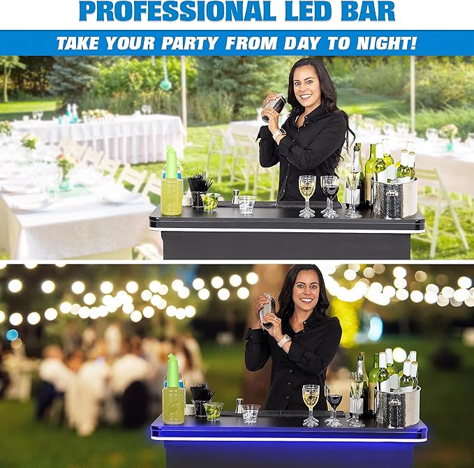 GoBar PRO Commercial Grade Portable Bar Table - Mobile Bartender Station for Events - Includes Black Skirt and Carry Case - Standard or LED, Pack 1