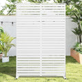 Casaphoria Metal Privacy Screen Outdoor, 72" H x 47" W Freestanding Decorative Privacy Screen for Patio Deck Balcony Garden with Stable Base, White-Louvered