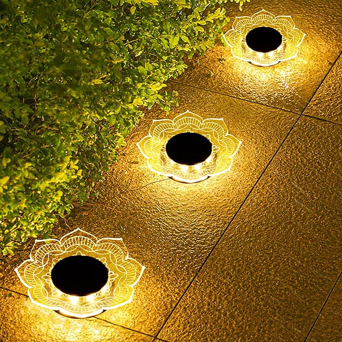 Roaming Acrylic Petal Bury Light 3-Pack Suitable for Gardens, Courtyards, Terraces, Corridors, Alleys, and Pedestrian Walkways (Lotus)