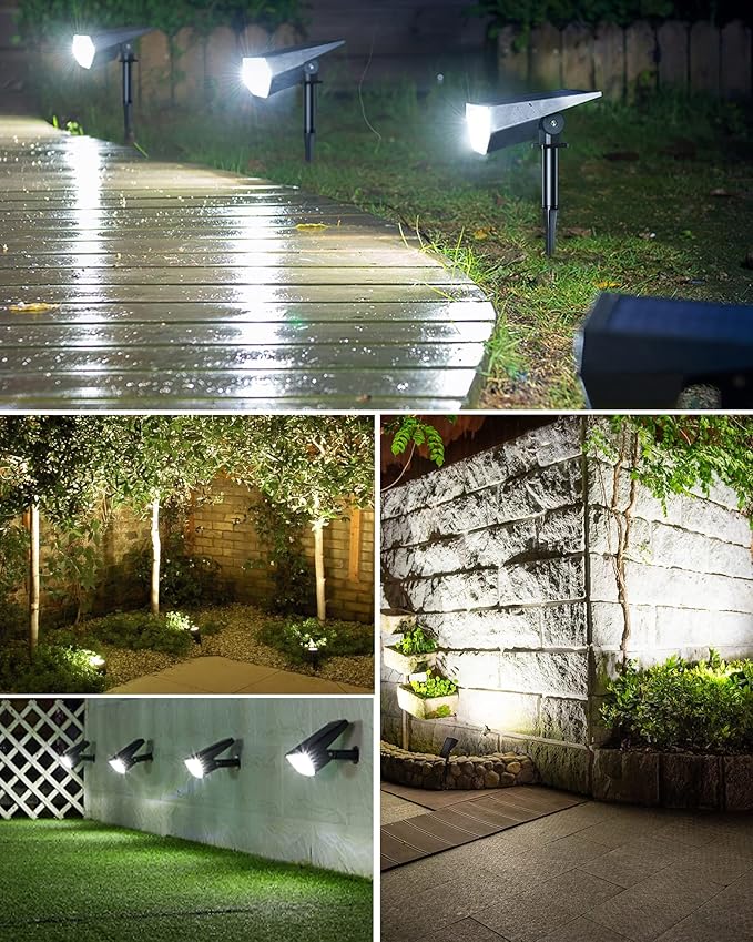 Biling Solar Spot Lights Outdoor, Bright 700 Lumen Solar Lights Outdoor Waterproof IP67 for House Patio Pathway Yard Garden Driveway Pool - White(4 Pack)