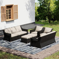 Joyside Wicker Patio Furniture Sets, 6 Pieces Upgraded Large Size Outdoor Furniture with Swivel Rocking Patio Chairs, Two 3-Seat Sofa, Outdoor Ottoman, Thick Cushions, Wide Armrest, Beige