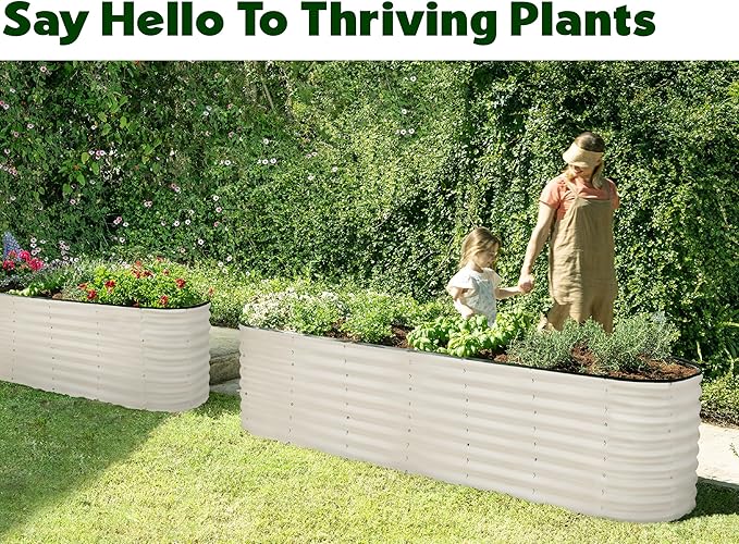 Plant & Plot Galvanized Raised Garden Beds Outdoor // 8×2×2 ft Planter Raised Beds for Gardening, Vegetables, Flowers // Large Metal Garden Box (White) // Patented Tool-Free Design