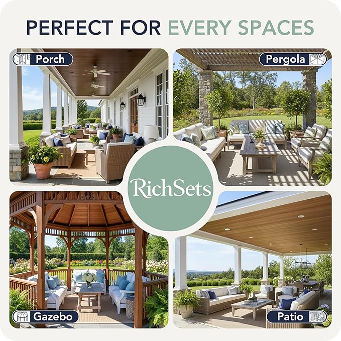 Outdoor Curtains for Patio Waterproof 6 Panels - Windproof, Privacy, Weatherproof Outside Drapes for Gazebo Pergola Porch, Grommet Top and Tab Bottom, 54x84 Inch, White