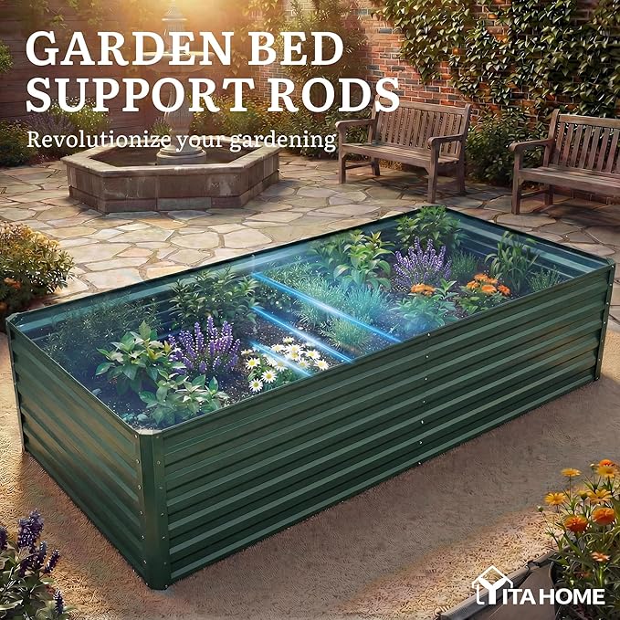YITAHOME 4pcs 72x36x24 in Galvanized Raised Garden Bed Kit, Large Metal Planter Box with Gloves & Support Rod, Outdoor Flower Bed for Plants Vegetables, Green