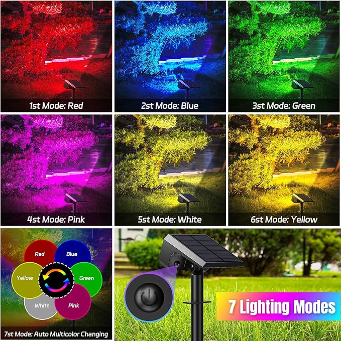 Solar Spot Lights Outdoor Color Changing, [6 pack/28 LED] 7 Modes Auto On/Off Solar Landscape Spotlights, Ip67 Waterproof Solor Powered Pathway Lights for Outside Yard Garden Walkway Tree Patio