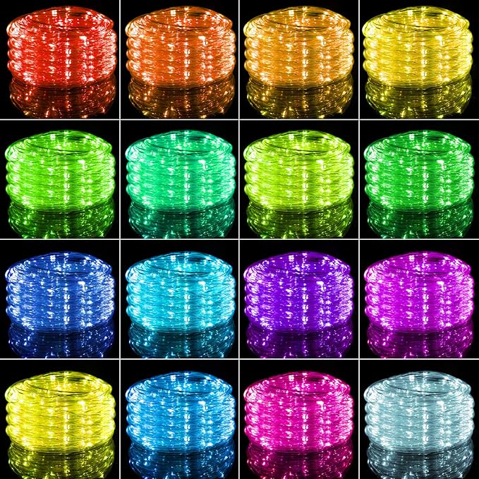 Minetom Color Changing Rope Lights Outdoor, 33FT 100 LED String Lights with Plug & Remote, Waterproof Christmas Light Outdoor Decoration, Twinkle LED Rope Light for Outside Indoor Bedroom,16 Colors