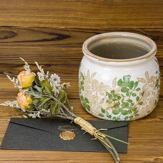 Flower Pot,Vintage Ceramic Pot for Planter with Drainage Holes, 6.29 inch Ice Crack Glazed Small Planters Pot for Indoor,Tucan Home Decor,Gardening Gifts (Classic)