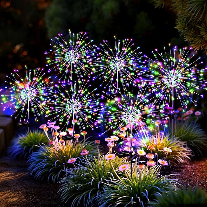 Solar Lights Outdoor, 120LED 6pack Fairy Garden Lights Decor for Outside Fireworks Lights Solar Powered for Yard, Patio, Pathway, Walkway, Balcony,Multicolor