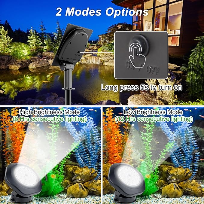 Solar Pond Lights, 18 LED Super Bright Underwater Spotlights LED Submersible Pond Light IP68 Waterproof Fountain Lights for Fish Aquarium Tank Garden Yard Pool Decor Cold White (3-in-1)