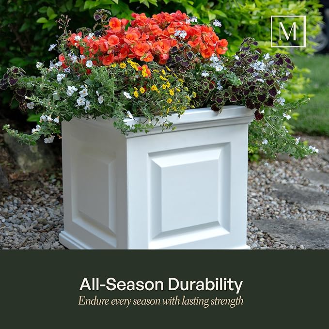 Mayne Nantucket 16-Inch Square Planter – Self-Watering, Weather-Resistant Planter for Flowers – Durable Outdoor Design for Patio, Porch, or Entryway