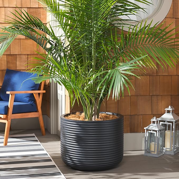 SAFAVIEH Outdoor Collection Nardo Black Cement Ficonstone Planter Pot