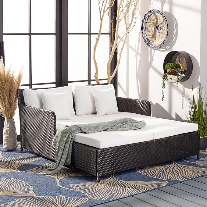 Safavieh PAT7500A Outdoor Collection Cadeo Black and White Cushion Daybed
