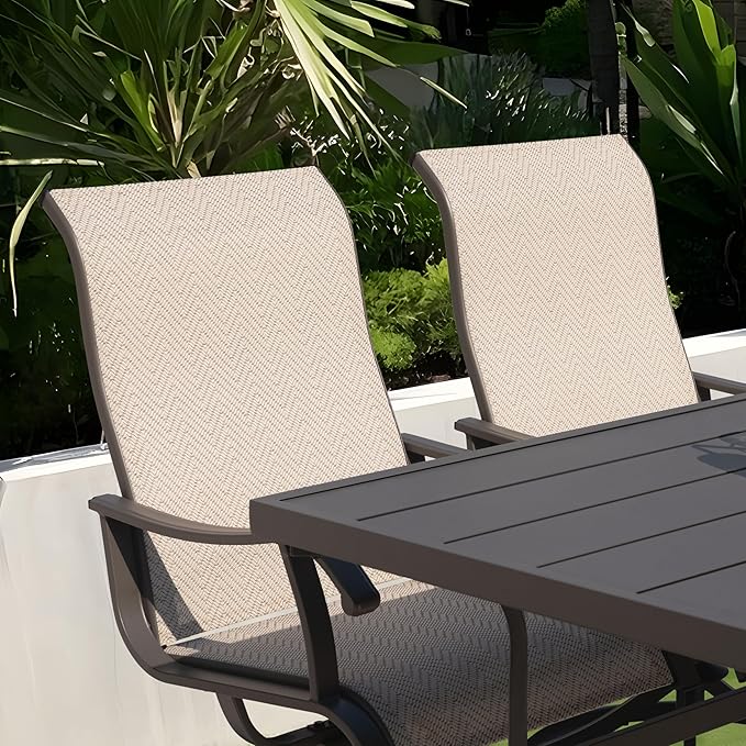 NUU GARDEN 7-Piece Outdoor Dining Set for 6, 61'' x 37'' Rectangle Metal Table with Umbrella Hole & 6PCS Textilene Swivel Chairs, All-Weather Patio Outdoor Furniture for Porch Backyard Garden Poolside