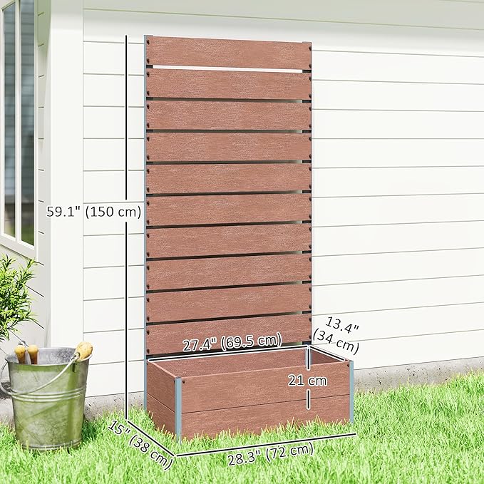 Outsunny Raised Garden Bed with Trellis for Climbing Plants, Planter Box with Self Draining Gap, Freestanding Trellis Planter for Outdoor, Patio, Deck, 28.25" x 15" x 59", Brown