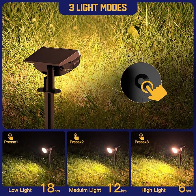 Kyosho Solar Spot Lights Outdoor Warm White, 38 LEDs Solar Landscape Lights IP67 Waterproof, 2-in-1 Outdoor Spotlights Garden Wall Lights with 3 Modes for Tree, Yard, Patio