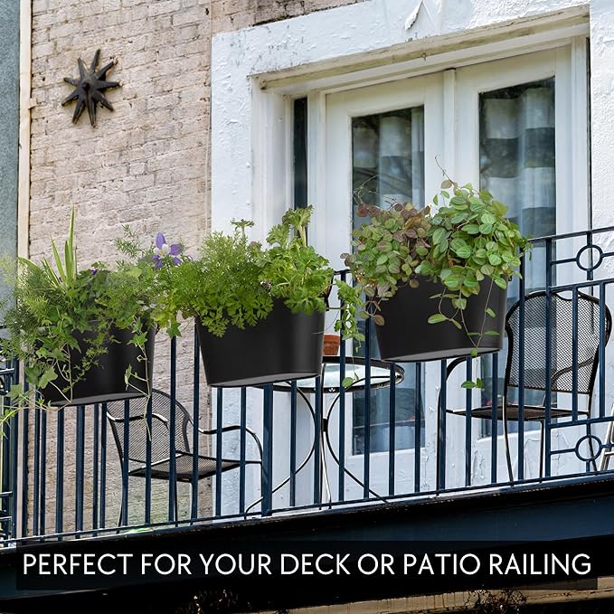 KIBAGA Beautiful Hanging Flower Pots for Outside Railing Or Fence - Stylish Set of 3 Outdoor Planters for Any Balcony, Porch or Deck - Window Planter Boxes are Perfect for Your Flowers