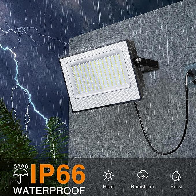 Onforu 200W Flood Lights Outdoor,19000lm Bright LED Work Light with Plug,6500K Daylight White LED Flood Lighting,IP66 Waterproof Security Yard Lights for Yard Garage Stadium 2 Pack