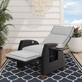 Grand patio Outdoor Recliner Chair Patio 150° Lay Flat Recliner with Flip Table Wicker Reclining Lounge Chair, Griege