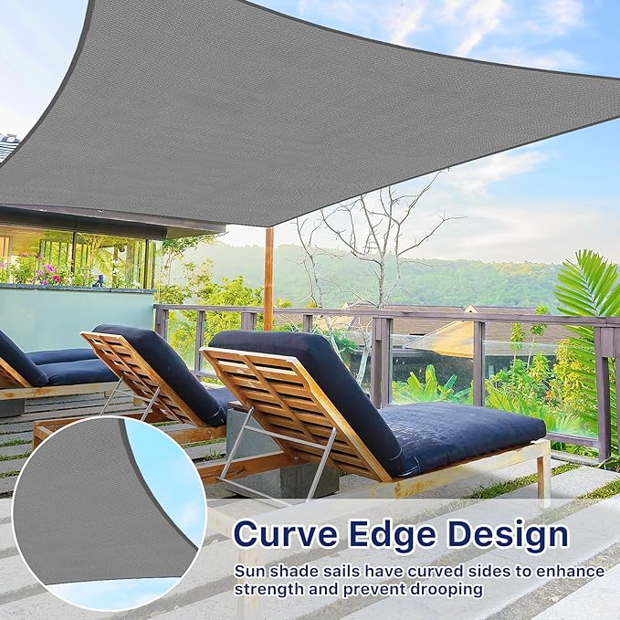 12'x12' Sun Shade Sail, UV Protection Outdoor Shade, Curved Tear Resistant Heavy Duty Sun Shade for Patio Garden, Backyard, Deck, Car Port, Playground, (Grey)