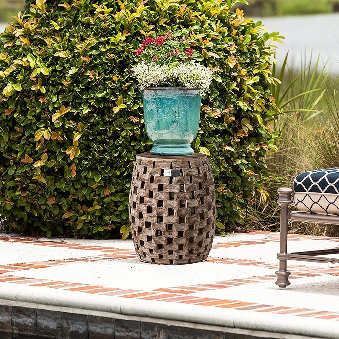 Balkene Home 62419 Maya Oval Rustic Garden Stool Wood Outdoor Seating & End Table Portable Adaptable Outdoor Furniture - Seasoned Patina Finish
