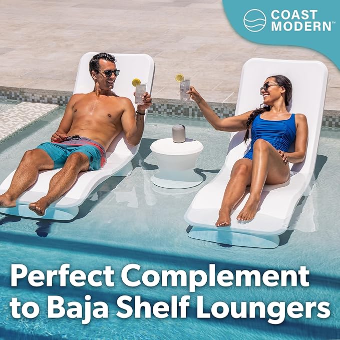 Coast Modern Outdoor Side Table - Lounger Table for Inside Pool or on Patio - All-Weather Furniture for Sun Shelf Up to 15" – White