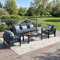 Solaste Aluminum Outdoor Patio Furniture Set, 5 Seats Patio Sectional Sofa with 5" Thick Cushion, Outdoor Patio Set with Coffee Table for Porch, Backyard, Deck, Yard, Blue