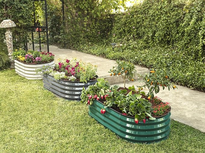 Plant & Plot Galvanized Raised Garden Beds Outdoor // 4×2×1 ft (2-Pack) Planter Raised Beds for Gardening, Vegetables, Flowers // Large Metal Garden Box (Dark Green) // Patented Tool-Free Design