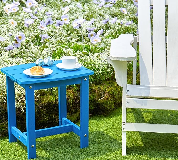 Y&M Outdoor Side Table, HIPS Adirondack Small Single Table, Waterproof Square Outside Table, Balcony Modern End Tables for Patio, Pool, Beach, Porch, Deck, Indoor or Outdoor Use, Bright Blue
