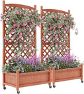 GarveeLife 2-Pack Tall Wood Planter Box with Trellis, 61.5" H Raised Garden Bed on Wheels, Vertical Stand Planter with Drainage Holes for Patio, Balcony & Outdoor Garden