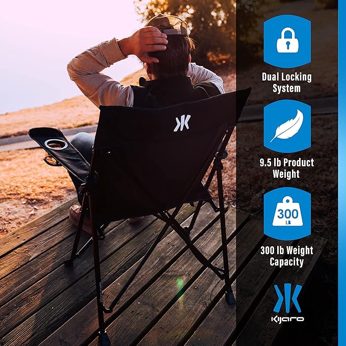 Kijaro Foldable Camping Chair, Vik Black, Polyester, Mesh, Steel, Portable, Durable, Unisex