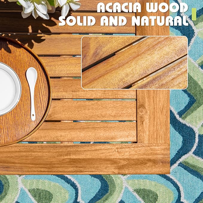 Flamaker 5 Piece Outdoor Dining Set Acacia Wood Patio Table and Chairs with Soft Cushions Patio Furniture for Deck, Backyard, Garden