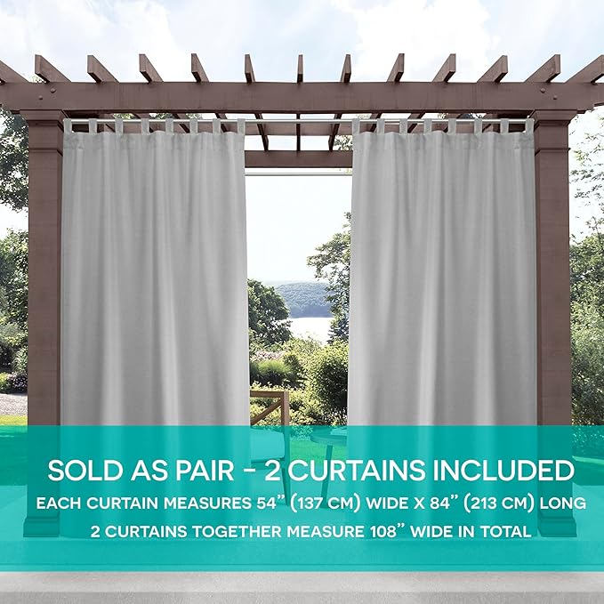 Exclusive Home Cabana Solid Indoor/Outdoor Light Filtering Hook-and-Loop Tab Top Curtain Panel Pair, 54"x120", Cloud Grey