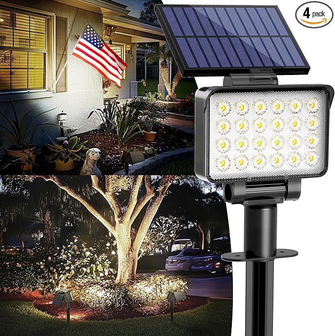 Solar Spot Lights Outdoor Waterproof for Flag, Tree, House, Garden, Yard, Landscape Spotlights for Accent Uplighting Decorations-4 Pack, Natural Light