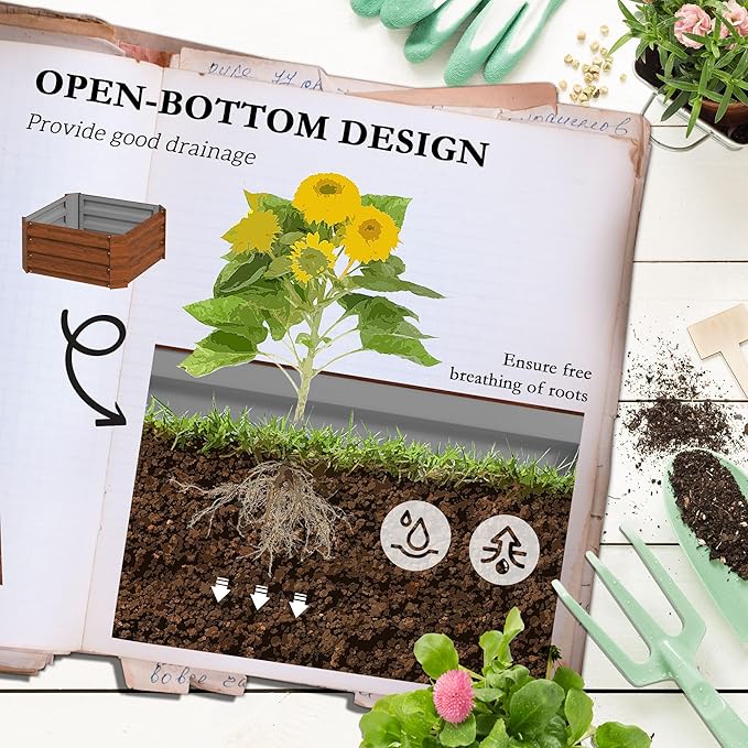 Outsunny Galvanized Raised Garden Bed, 73.5" Outdoor Planter Box with Trellis Tomato Cage and Open Bottom for Climbing Vines, Vegetables, Flowers in Backyard, Garden, Patio, Brown