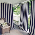 Elrene Home Fashions Highland Stripe Indoor/Outdoor Curtain Panel, 50 inches X 84 inches, Navy