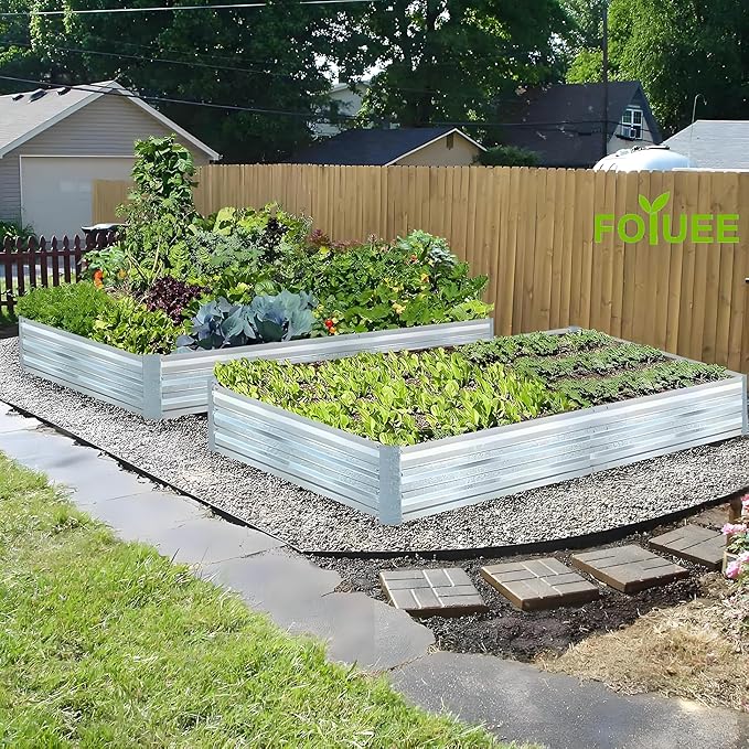 Galvanized Raised Garden Beds for Vegetables Large Metal Planter Box Steel Kit Flower Herb (8 x 4 x 1 ft * 2 Pack, Galvanized)