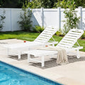SERWALL Outdoor Chaise Lounge Set of 2, All-Weather HDPE Pool Lounge Chairs with 5-Position Adjustable Reclining Backrest, Rolling Wheels & Cup Holder for Poolside, White