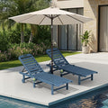 SERWALL Outdoor Chaise Lounge Set of 2 with 9FT Umbrella, HDPE Pool Lounge Chair with 5-Position Adjustable Backrest, Patio Lounger with Rolling Wheels & Cup Holder for Pool, Navy