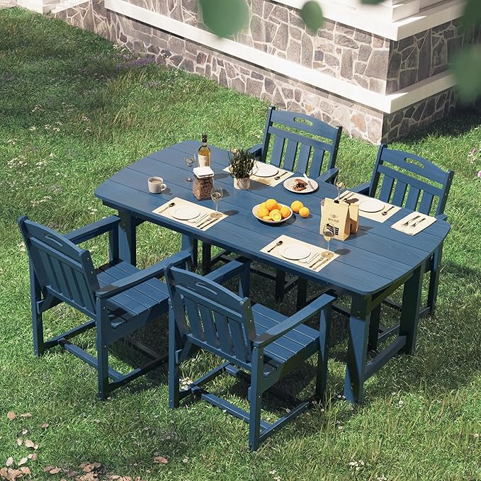 HDPE Outdoor Patio Dining Set with Table & 4 Chairs, All-Weather 5-Piece Outdoor Table and Chairs, 2" Umbrella Hole, Patio Furniture for Garden, Backyard, Deck | Navy Blue
