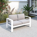 Solaste Outdoor Loveseat Aluminum Patio Furniture Sofa, All-Weather Metal Outdoor Couch with Cushions,Light Grey