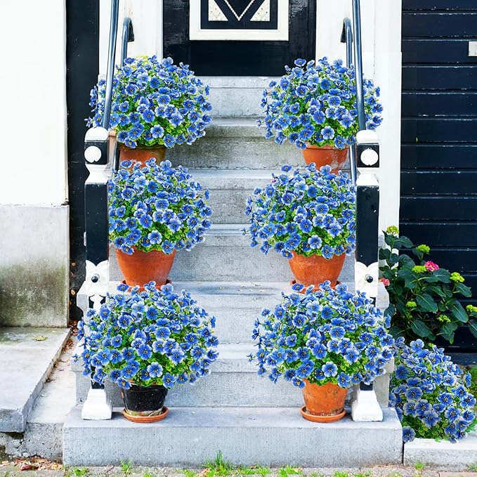 Bassion Artificial Flowers for Outdoors, 24 Bundles UV Resistant Fake Flowers Realistic Silk Faux Plants for Outdoor Planter Window Box Porch Patio Garden Home Outside Decorations