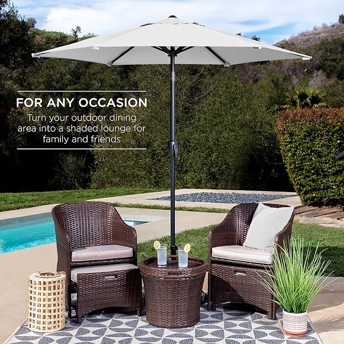 Best Choice Products 7.5ft Heavy-Duty Round Outdoor Market Table Patio Umbrella w/Steel Pole, Push Button Tilt, Easy Crank Lift - White