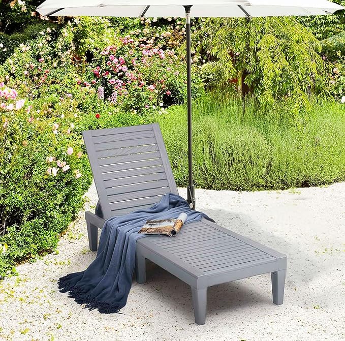 Nestl Patio Chairs - Grey Chaise Lounge Chair Outdoor, 5-Position Adjustable Sun Tanning Chair, Waterproof Pool Lounge Chairs, Reclining Lawn Chair, Lightweight Outdoor Lounge Chairs