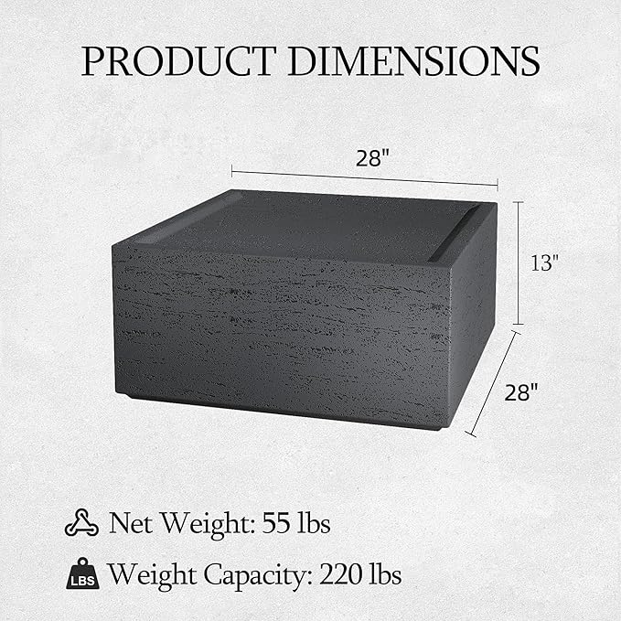 UPHA Outdoor Square Coffee Table, Small Modern Minimalist Accent Tables, Low Light Concrete Center Table for Living Room, Outside Patio, Deck, 28×28×13, Dark Grey