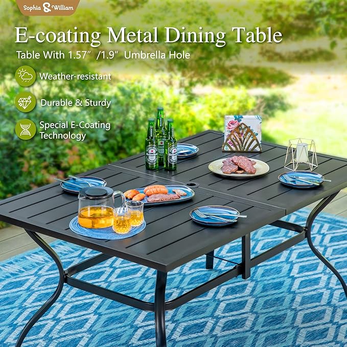 Sophia & William Patio Dining Set 7 Pieces Outdoor Metal Furniture Set, 6 x Patio Dining Swivel Chairs Padded with 1 Umbrella Dining Table for Lawn Garden (Blue)