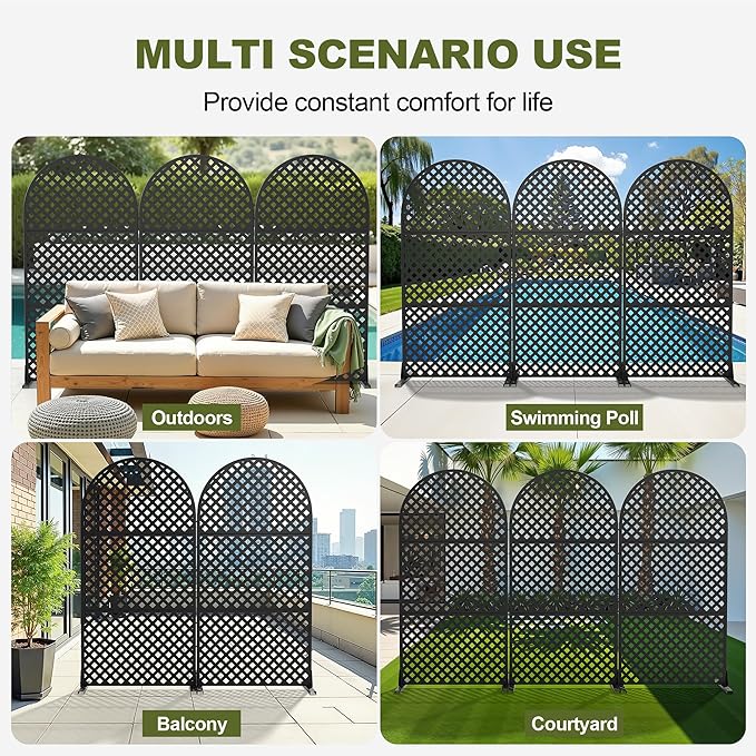 Casaphoria 72" H x 35" W Arched Metal Privacy Screen - Elegant Freestanding Outdoor Screen for Deck, Patio & Balcony - Versatile Decorative Privacy Panels for Home & Garden Use (Black-Laurence)
