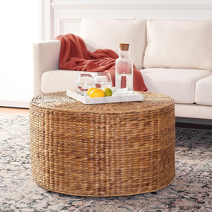 SAFAVIEH Home Collection – Jesse Wicker Coffee Table, Fully Assembled, Natural Fiber Accent Coffee Table with Iron Legs, Modern Coastal Style (SEA7035A)
