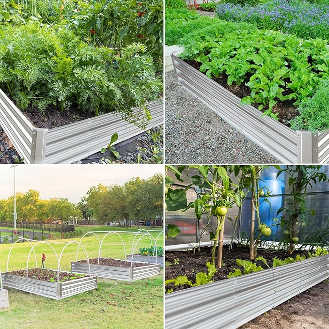 JERIA 6×3×1ft Raised Garden Bed with Support Rods,Galvanized Raised Garden Bed Kit Outdoor Metal Gardening Planter Box for Vegetable, Fruits, Flower